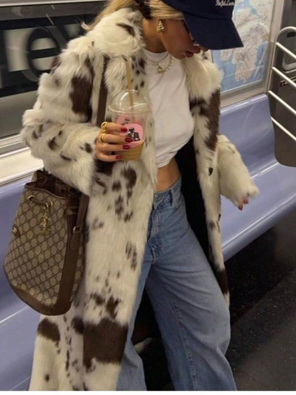 Casual Women's animal print faux Fur long Coat - Picture 3 of 4